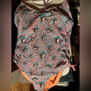 BUC-EES Women's Pink and Orange cheetah print One Piece Swimsuit.